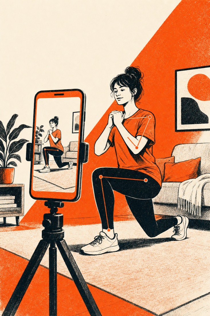 Illustration of someone filming a home workout on a phone